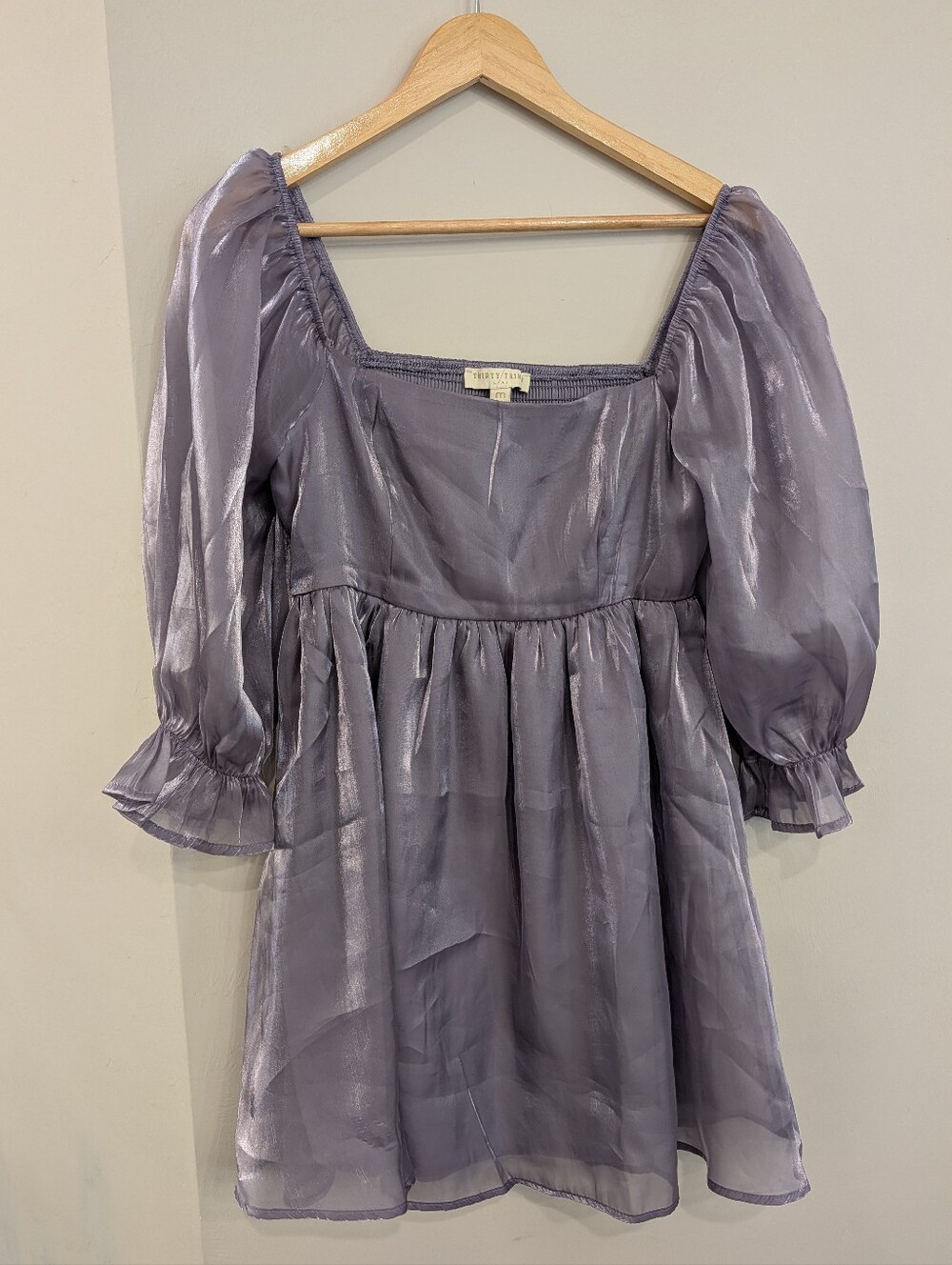 NEW Thirty/Thirty LA Lavender Iridescent Babydoll Mini-Dress Women's Medium